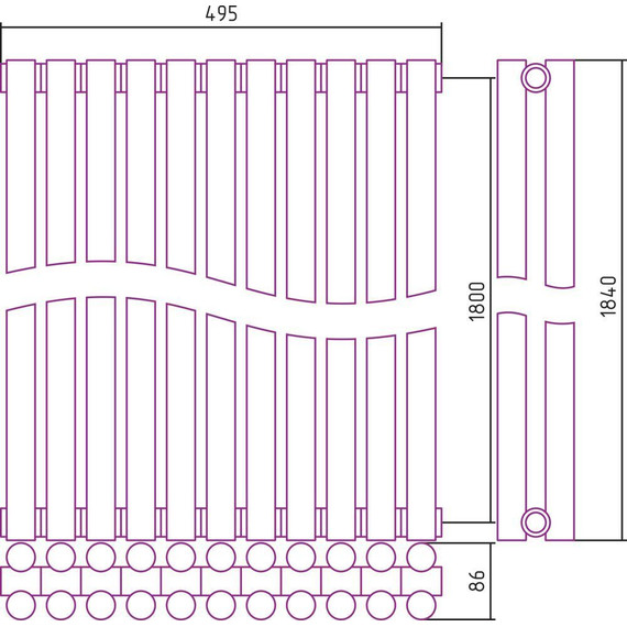 Радиатор Сунержа Эстет-11 495х1800 мм (11 секций) 00-0302-1811 универсальное подключение фото 5
