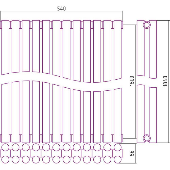 Радиатор Сунержа Эстет-11 540х1800 мм (12 секций) 00-0302-1812 универсальное подключение фото 5