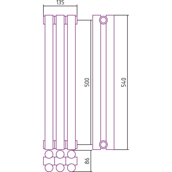 Радиатор Сунержа Эстет-11 135х500 мм (3 секции) 00-0302-5003 универсальное подключение фото 5