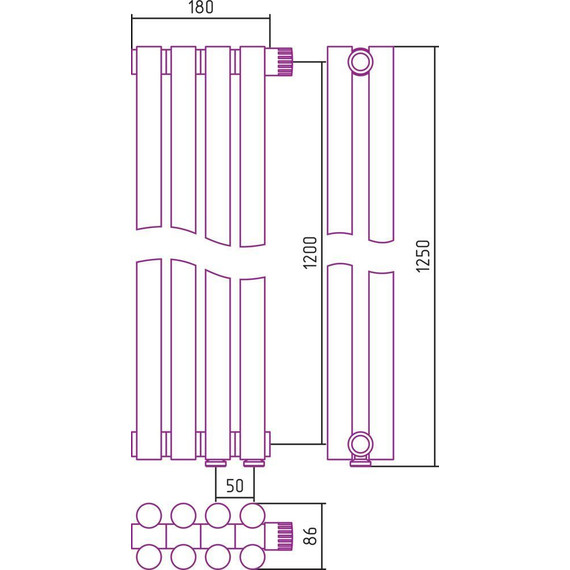 Радиатор Сунержа Эстет-11 180х1200 мм (4 секции) 00-0312-1204 нижнее правое подключение фото 6