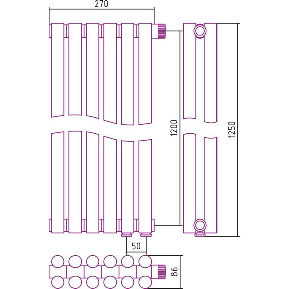 Радиатор Сунержа Эстет-11 270х1200 мм (6 секций) 00-0312-1206 нижнее правое подключение фото 6