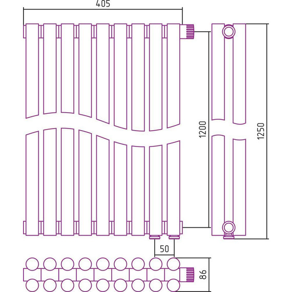 Радиатор Сунержа Эстет-11 405х1200 мм (9 секций) 00-0312-1209 нижнее правое подключение фото 6