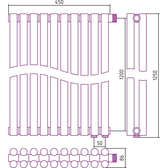 Радиатор Сунержа Эстет-11 450х1200 мм (10 секций) 00-0312-1210 нижнее правое подключение фото 6