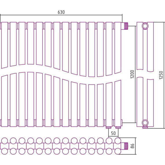 Радиатор Сунержа Эстет-11 630х1200 мм (14 секций) 00-0312-1214 нижнее правое подключение фото 6