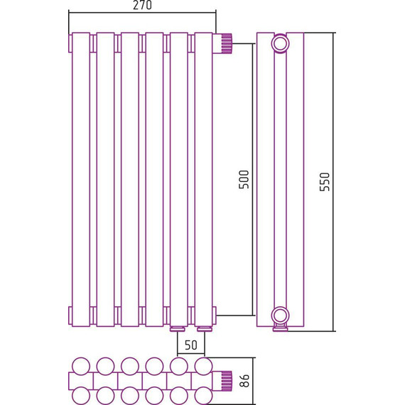 Радиатор Сунержа Эстет-11 270х500 мм (6 секций) 00-0312-5006 нижнее правое подключение фото 6