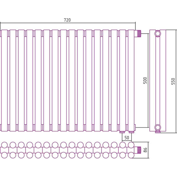 Радиатор Сунержа Эстет-11 720х500 мм (16 секций) 00-0312-5016 нижнее правое подключение фото 6