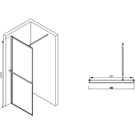 Душевая перегородка Abber Immer Offen 90 см AG60090B, черный/прозрачное фото 8