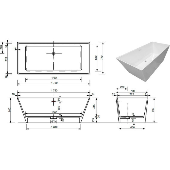 Ванна Эстет Манхэттен 175x77 см ФР-00006566 фото 6