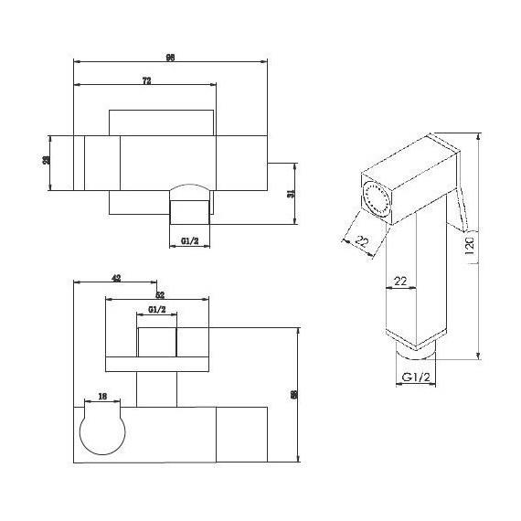 Набор для гигиенического душа Cezares CZR-L-DIF-NOP, с вентилем на 1 воду, черный матовый - 2 Набор для гигиенического душа Cezares CZR-L-DIF-NOP, с вентилем на 1 воду, черный матовый фото 2