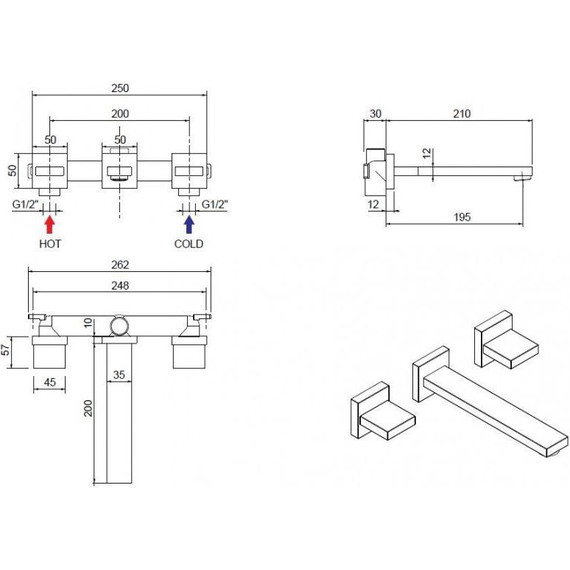 Смеситель для раковины настенный Cezares UNIKA-BLI3-03/24, золото, Цвет производителя: золото фото 2