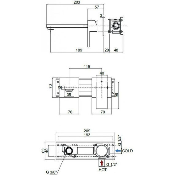 Смеситель для раковины настенный Cezares UNIKA-BLI2-02, бронза, Цвет производителя: бронза фото 4