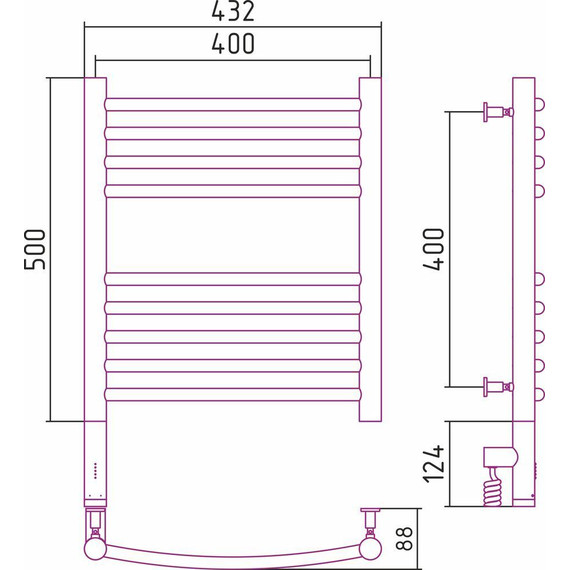 Полотенцесушитель электрический Сунержа Богема 3.0 П9 500x400 мм (выгнутая перемычка) 00-5802-5040 L фото 5