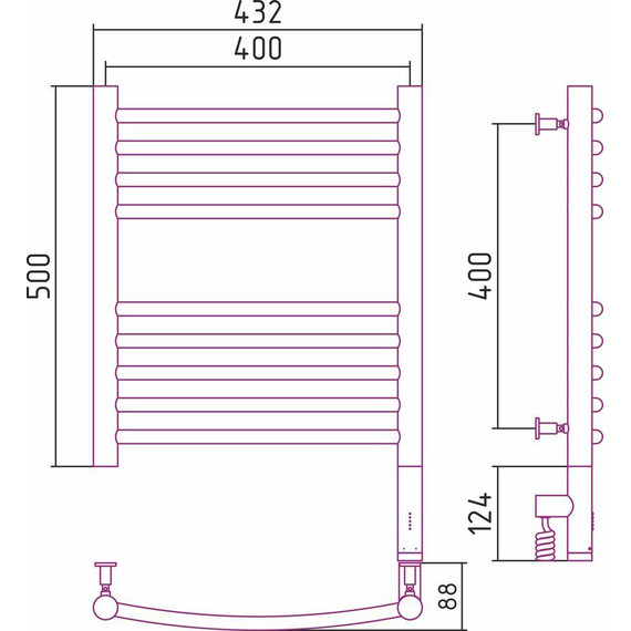 Полотенцесушитель электрический Сунержа Богема 3.0 П9 500x400 мм (прямая перемычка) 00-5805-5040 R фото 5