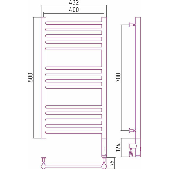 Полотенцесушитель электрический Сунержа Богема 3.0 П14 800x400 мм (прямая перемычка) 00-5805-8040 R фото 29