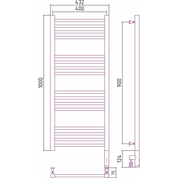 Полотенцесушитель электрический Сунержа Богема 3.0 П16 1000x400 мм (выгнутая перемычка) 00-5803-1040 R фото 5