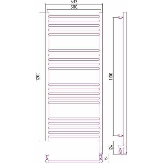 Полотенцесушитель электрический Сунержа Богема 3.0 П20 1200x500 мм (прямая перемычка) 00-5805-1250 R фото 5