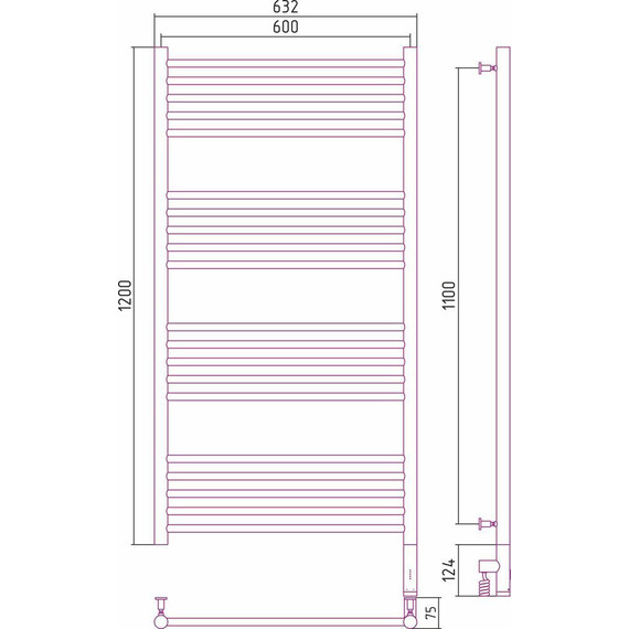 Полотенцесушитель электрический Сунержа Богема 3.0 П20 1200x600 мм (прямая перемычка) 00-5805-1260 R фото 5