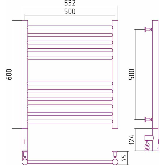 Полотенцесушитель электрический Сунержа Богема 3.0 П11 600x500 мм (прямая перемычка) 00-5804-6050 L фото 5