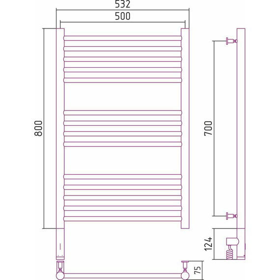 Полотенцесушитель электрический Сунержа Богема 3.0 П14 800x500 мм (прямая перемычка) 00-5804-8050 L фото 5