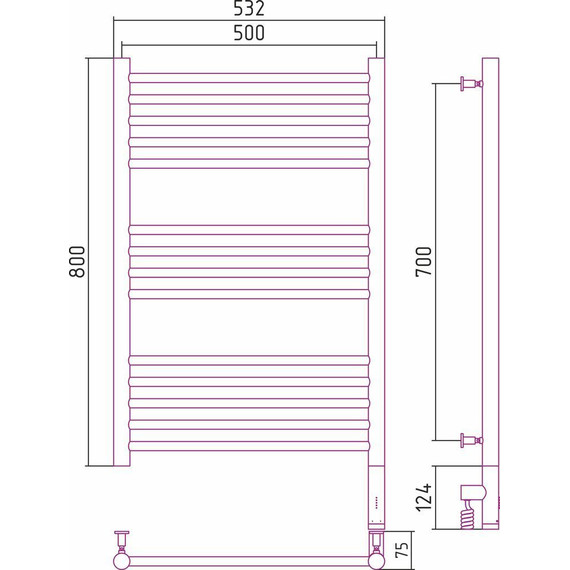 Полотенцесушитель электрический Сунержа Богема 3.0 П14 800x500 мм (прямая перемычка) 00-5805-8050 R фото 5