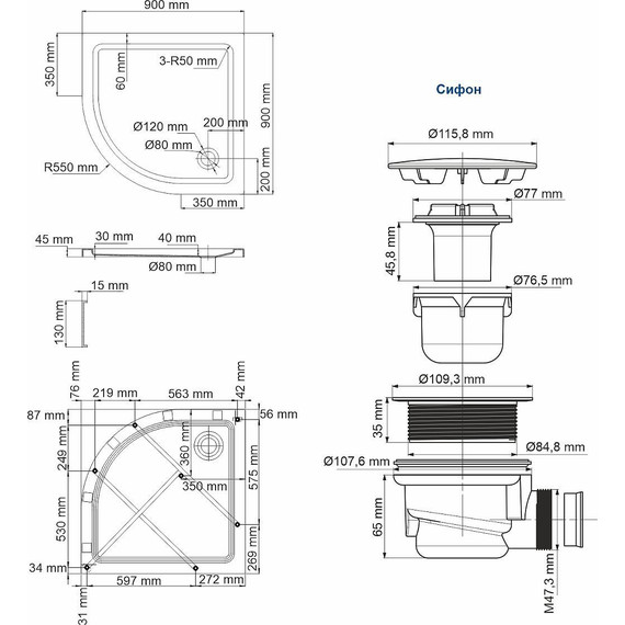 Поддон акриловый WasserKraft Isen 90х90 см 26T01 - 4 Поддон акриловый WasserKraft Isen 90х90 см 26T01 фото 4