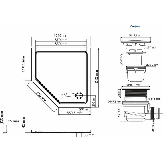 Поддон акриловый WasserKraft Isen 100x100 см 26T38 - 2 Поддон акриловый WasserKraft Isen 100x100 см 26T38 фото 2