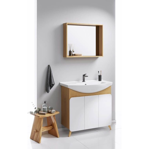 Тумба напольная с раковиной Aqwella Basic 85 см BAS0108DZ, дуб золотой/белый фото 6