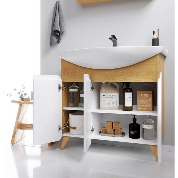 Тумба напольная с раковиной Aqwella Basic 85 см BAS0108DZ, дуб золотой/белый фото 8