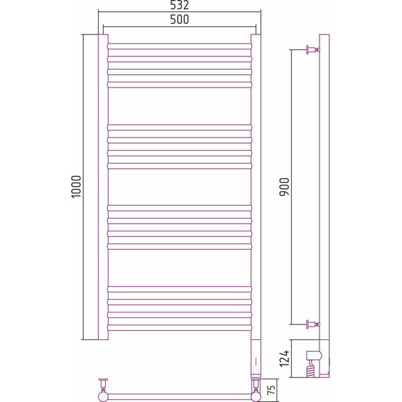 Полотенцесушитель электрический Сунержа Богема 3.0 П16 1000x500 мм (выгнутая перемычка) 00-5803-1050 R фото 5