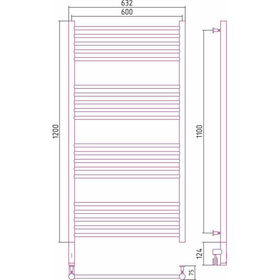 Полотенцесушитель электрический Сунержа Богема 3.0 П20 1200x600 мм (выгнутая перемычка) 00-5802-1260 L фото 4