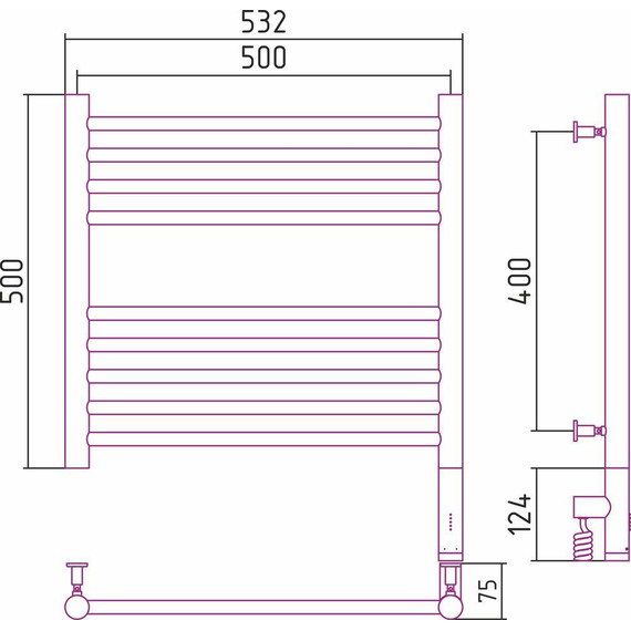 Полотенцесушитель электрический Сунержа Богема 3.0 П9 500x500 мм (выгнутая перемычка) 00-5803-5050 R фото 4