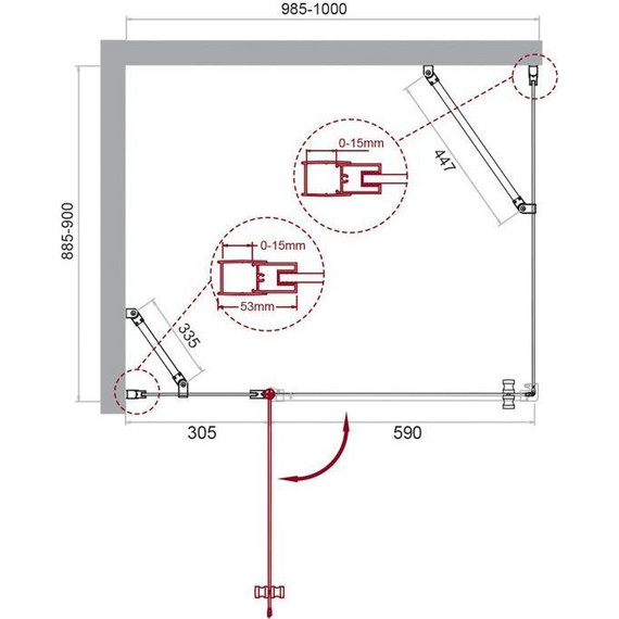 Душевое ограждение BelBagno 100х90 см ETNA-AH-12-100/90-C-Cr, хром/прозрачное фото 2