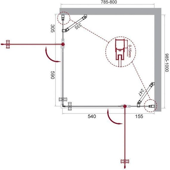 Душевое ограждение BelBagno 80х100 см ETNA-AH-22-80/100-C-Cr, хром/прозрачное фото 2