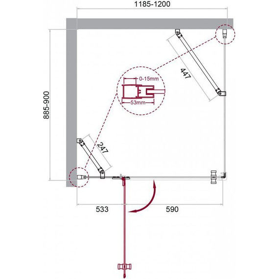 Душевое ограждение BelBagno 120х90 см KRAFT-AH-12-120/90-C-Cr-L, хром/прозрачное фото 7