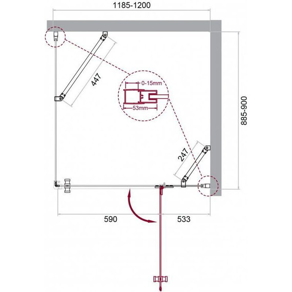 Душевое ограждение BelBagno 120х90 см KRAFT-AH-12-120/90-C-Cr-R, хром/прозрачное фото 7