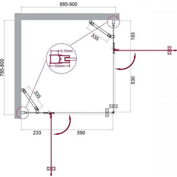 Душевое ограждение BelBagno 90х80 см KRAFT-AH-22-90/80-C-Cr-L, хром/прозрачное фото 6