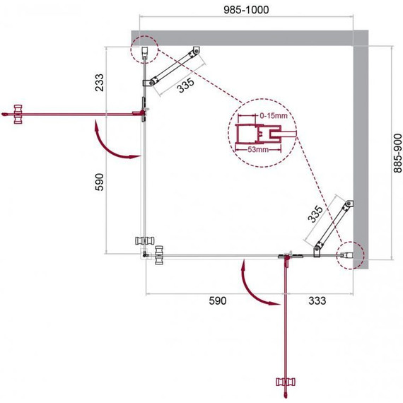 Душевое ограждение BelBagno 100х90 см KRAFT-AH-22-100/90-C-Cr-R, хром/прозрачное фото 6