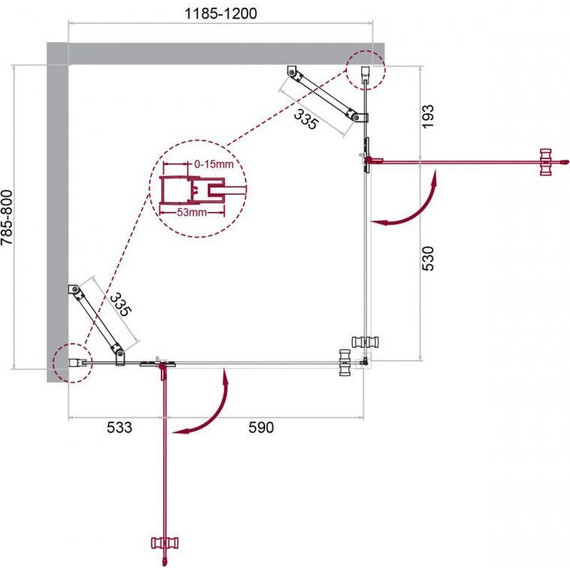 Душевое ограждение BelBagno 120х80 см KRAFT-AH-22-120/80-C-Cr-L, хром/прозрачное фото 6