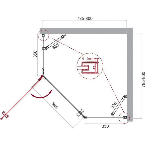 Душевое ограждение BelBagno 80х80 см KRAFT-P-1-80-C-Cr-L, хром/прозрачное фото 7