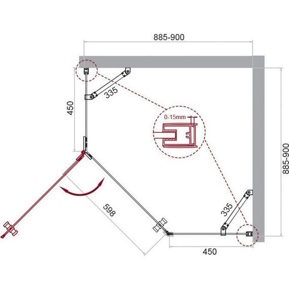 Душевое ограждение BelBagno 90х90 см KRAFT-P-1-90-C-Cr-L, хром/прозрачное фото 7