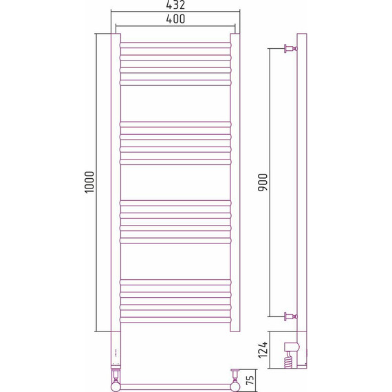 Полотенцесушитель электрический Сунержа Богема 3.0 П16 1000x400 мм (прямая перемычка) 12-5804-1040 L, белый фото 5