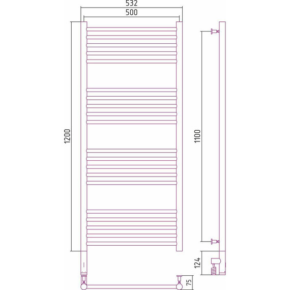Полотенцесушитель электрический Сунержа Богема 3.0 П20 1200x500 мм (прямая перемычка) 31-5804-1250 L, чёрный матовый фото 5