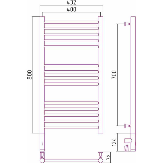 Полотенцесушитель электрический Сунержа Богема 3.0 П14 800x400 мм (прямая перемычка) 31-5804-8040 L, чёрный матовый фото 5