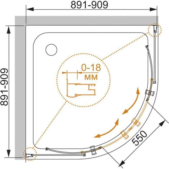 Душевое ограждение Cezares Pratico R-2 90х90 см, хром/прозрачное фото 6