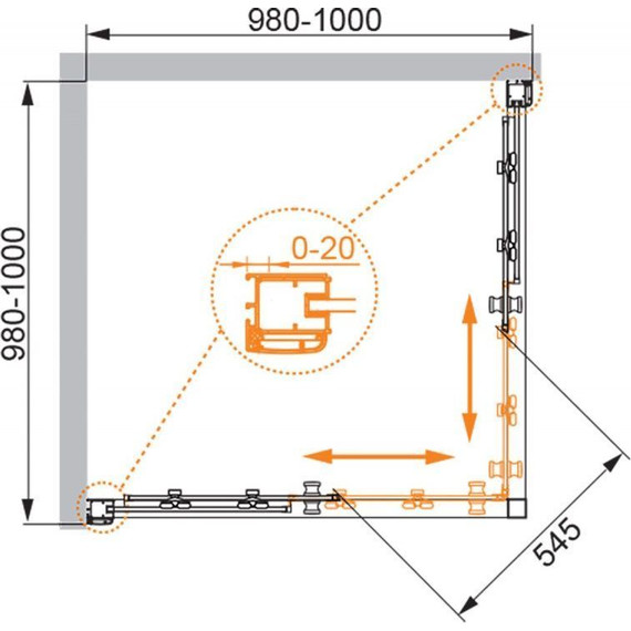 Душевое ограждение Cezares 100х100 см ANIMA-W-A-2-100-C-Cr, хром/прозрачное фото 4