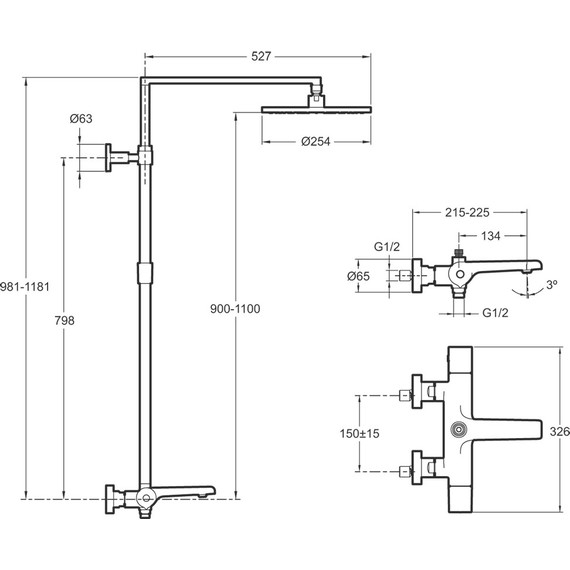Душевая стойка с термостатом Jacob Delafon Avid E97389RU-9-CP - 3 Душевая стойка с термостатом Jacob Delafon Avid E97389RU-9-CP фото 3