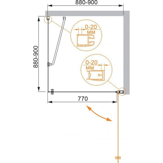 Душевое ограждение Cezares Elena A-1 80х80 см R, хром/матовое фото 4
