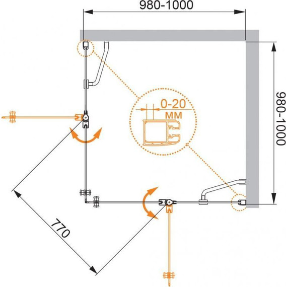 Душевое ограждение Cezares Elena A-22 100х100 см, хром/матовое фото 3