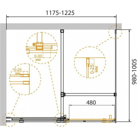 Душевое ограждение Cezares Stream AH-1 120х100 см с кронштейном в комплекте, хром/прозрачное фото 3