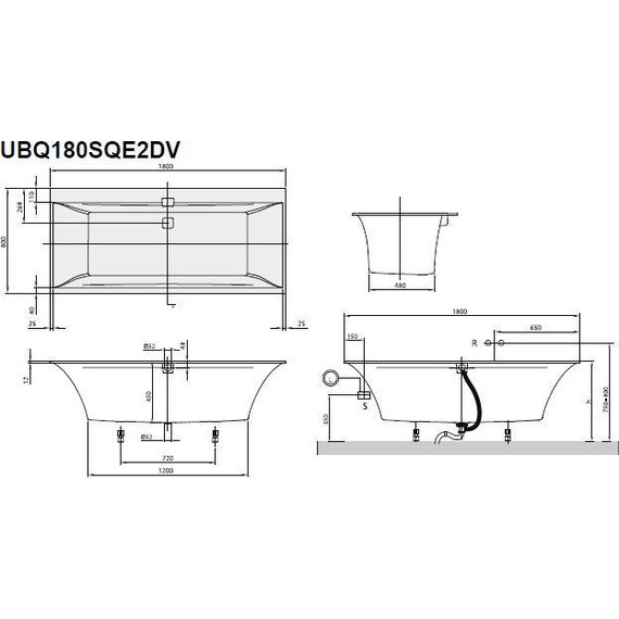 Ванна квариловая Villeroy&Boch Squaro Edge 180x80 см UBQ180SQE2DV-01 с ножками и сифоном фото 4